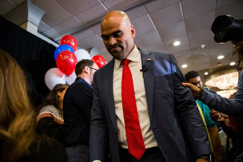 Colin Allred walked off the stage in Dallas after making his victory speech.