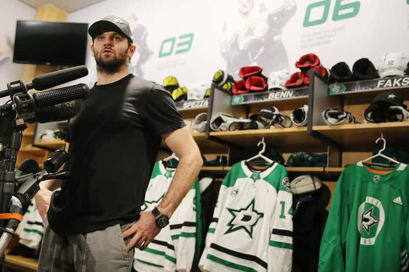 Dallas Stars right winger Alexander Radulov speaks during a press conference following the...