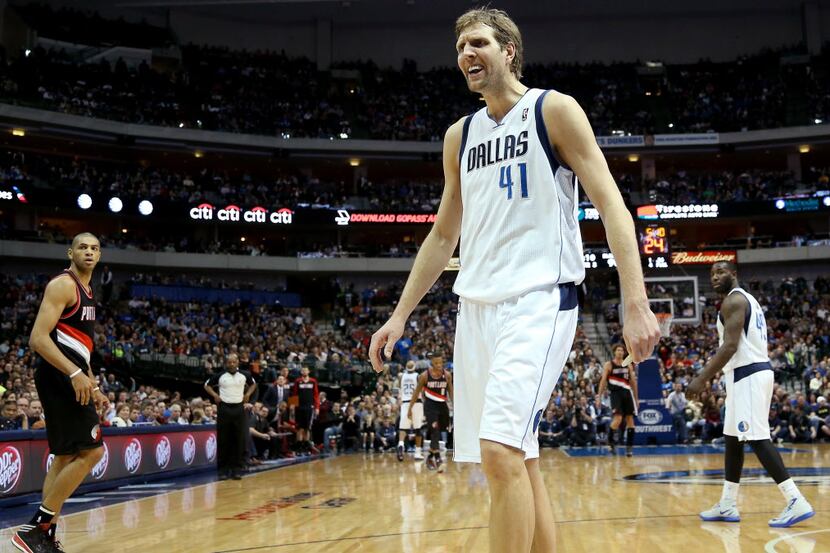 Dallas Mavericks power forward Dirk Nowitzki (41) argues a call and gets a technical foul in...