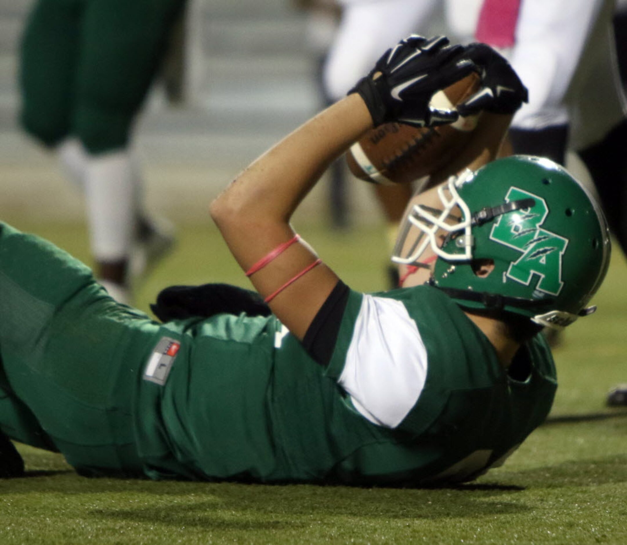 Bryan Adams receiver Stone Ramsey (80) pulls in a pass for a two point conversion following...