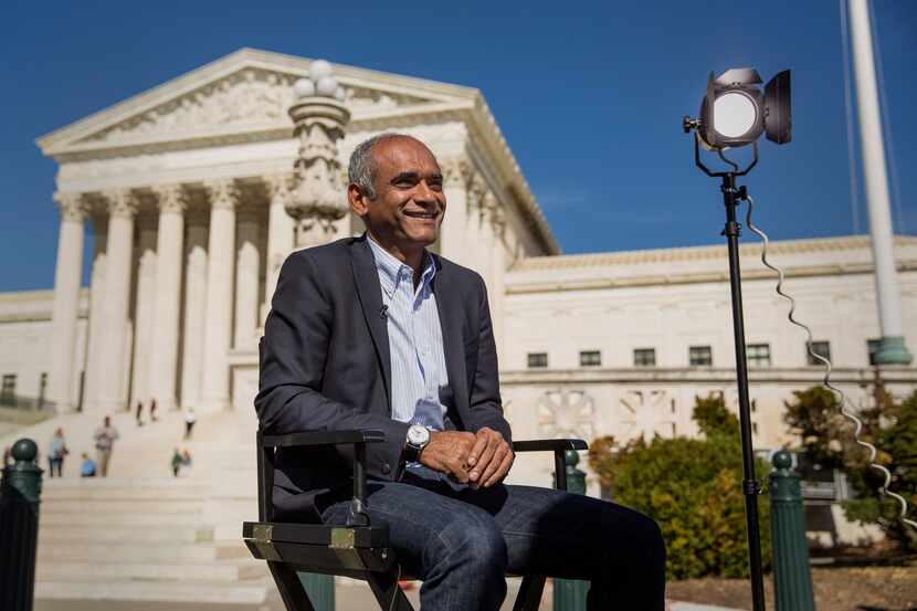 Chet Kanojia, chief executive officer of Aereo Inc., speaks during an interview in front of...