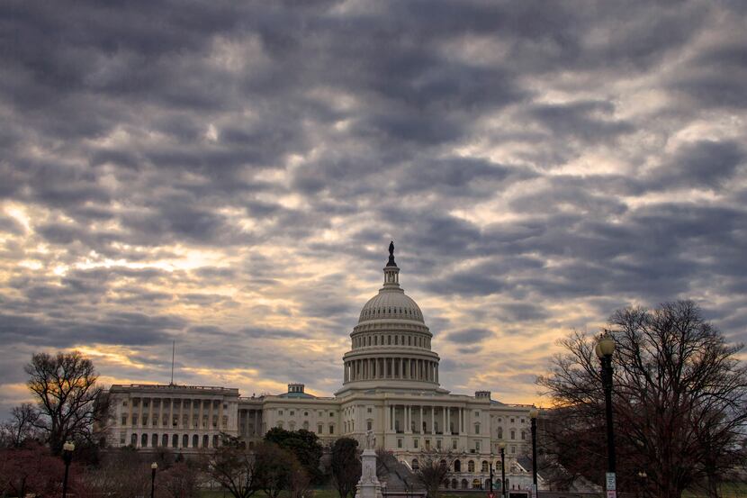 In this April 3, 2014, photo, clouds hang over the Capitol in Washington. Democrats from the...