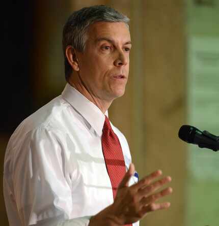 U.S. Education Secretary Arne Duncan talks about protecting children from violence, while...