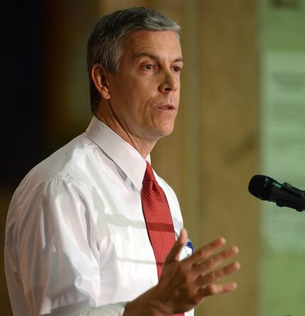 U.S. Education Secretary Arne Duncan talks about protecting children from violence, while...