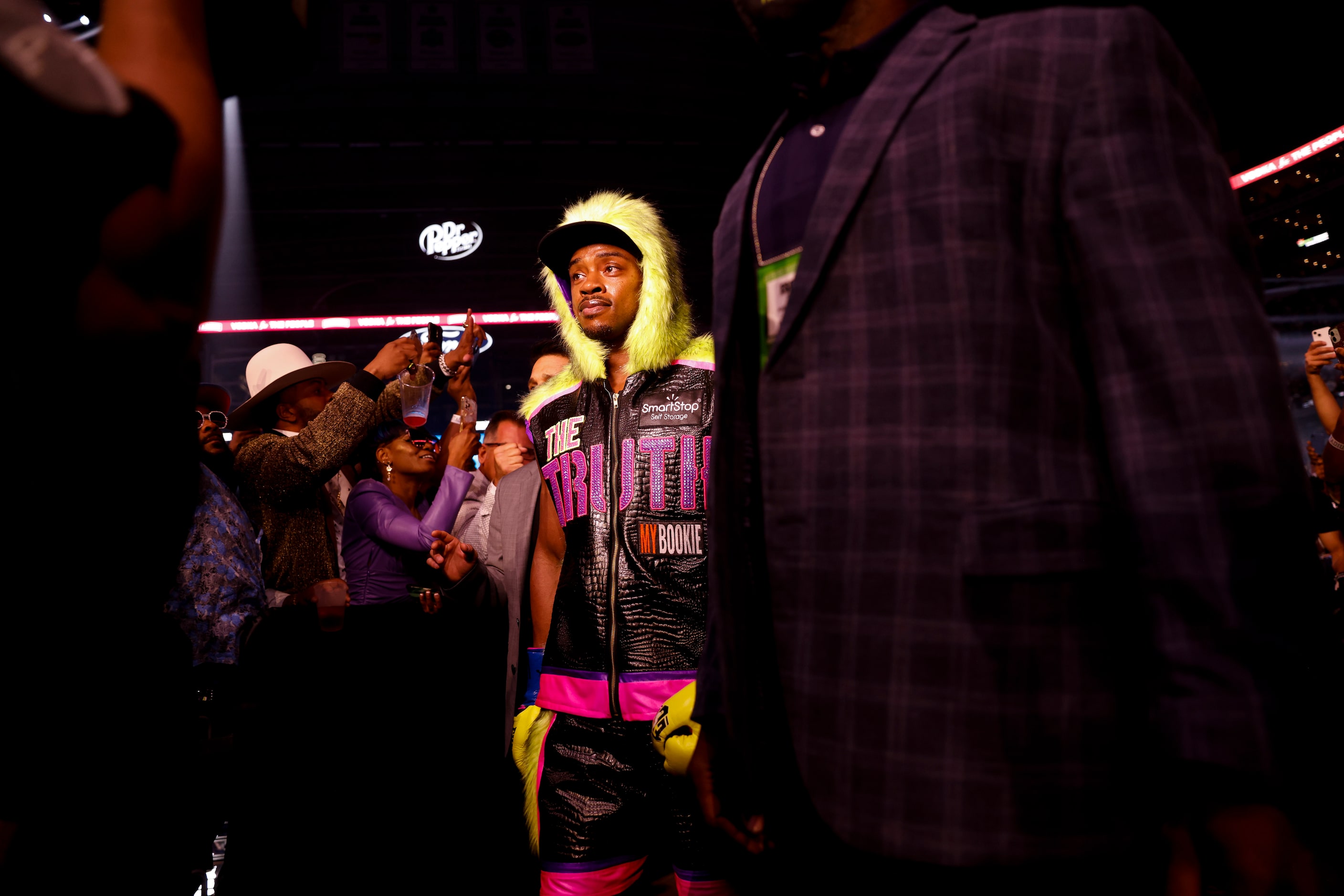 DeSoto’s Errol Spence Jr. walks to the ring before a welterweight championship boxing match...