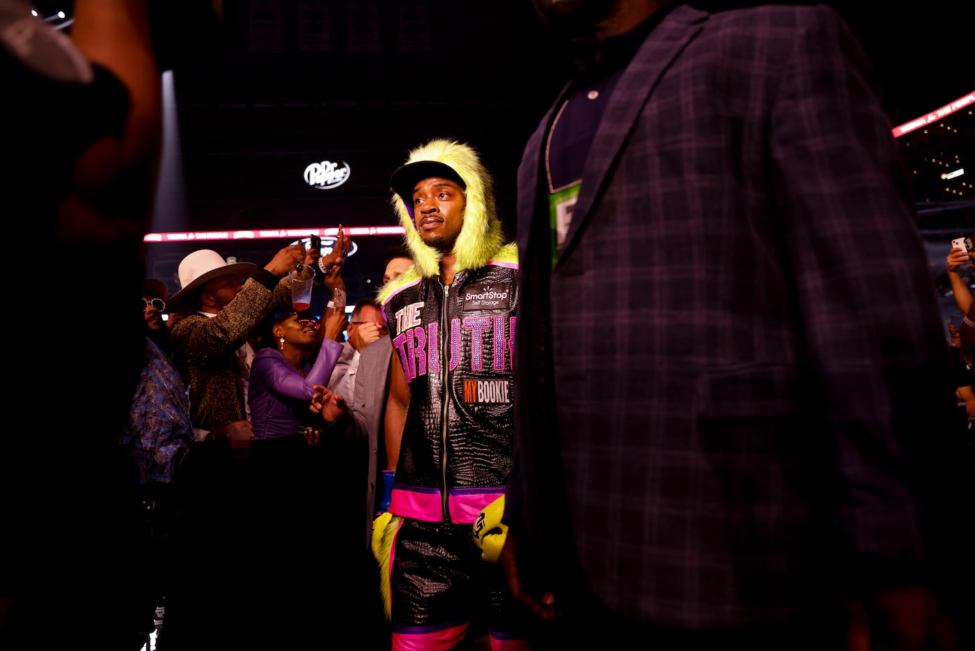 DeSoto’s Errol Spence Jr. walks to the ring before a welterweight championship boxing match...