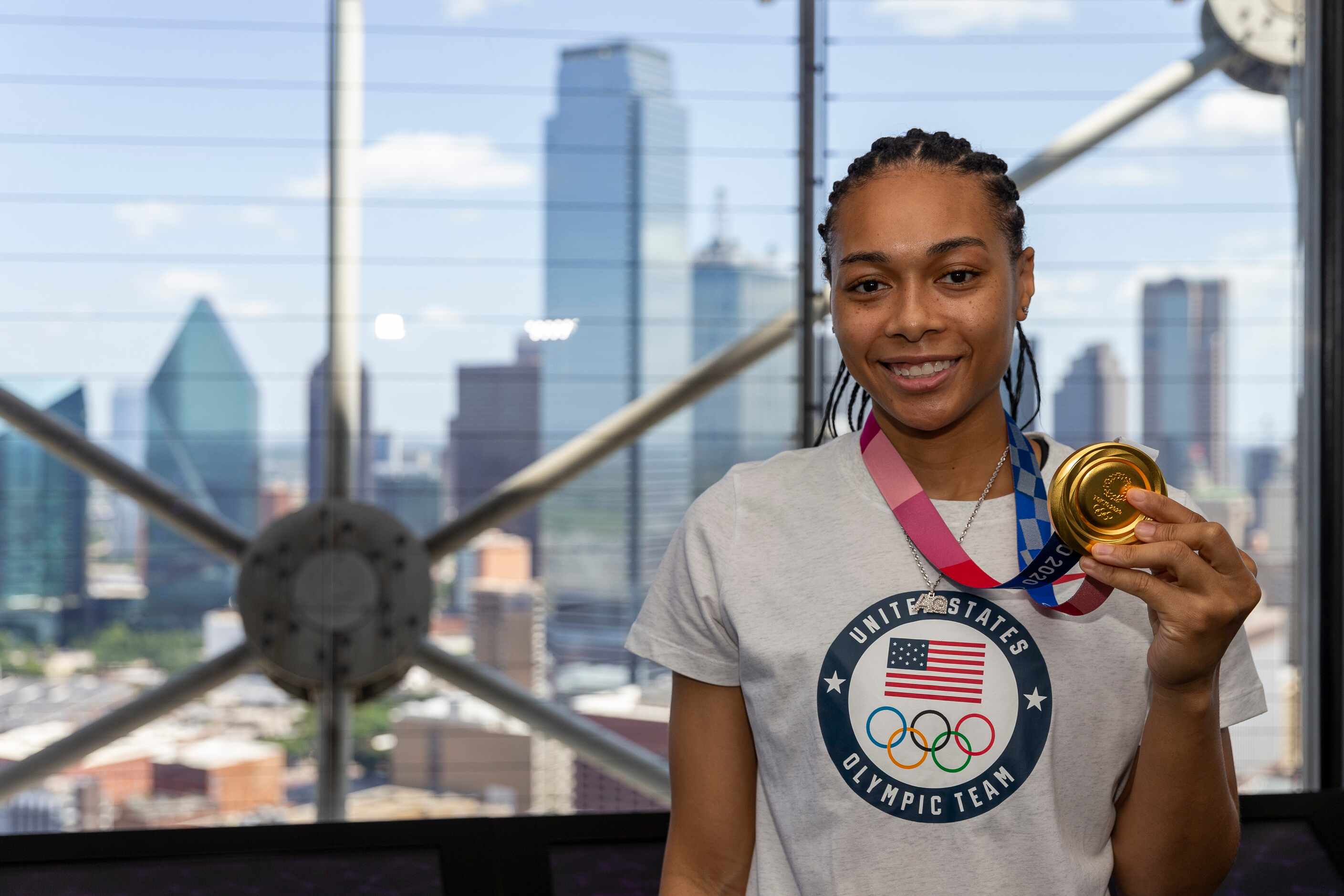 Allisha Gray, Olympic gold medalist and Dallas Wings guard, photographed during a...
