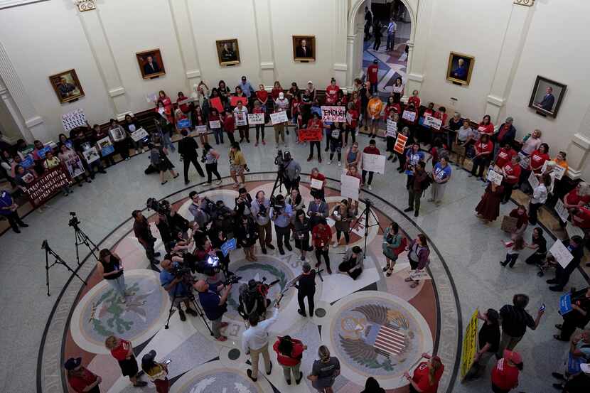 Protesters gathered Monday at the Texas State Capitol in Austin to call for tighter...
