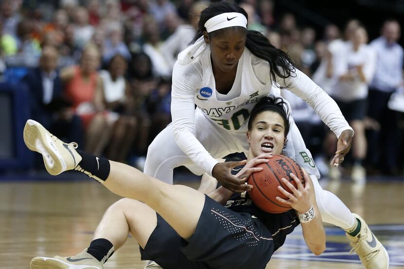 Baylor guard Alexis Jones (30) battles Florida State guard Brittany Brown for the ball...