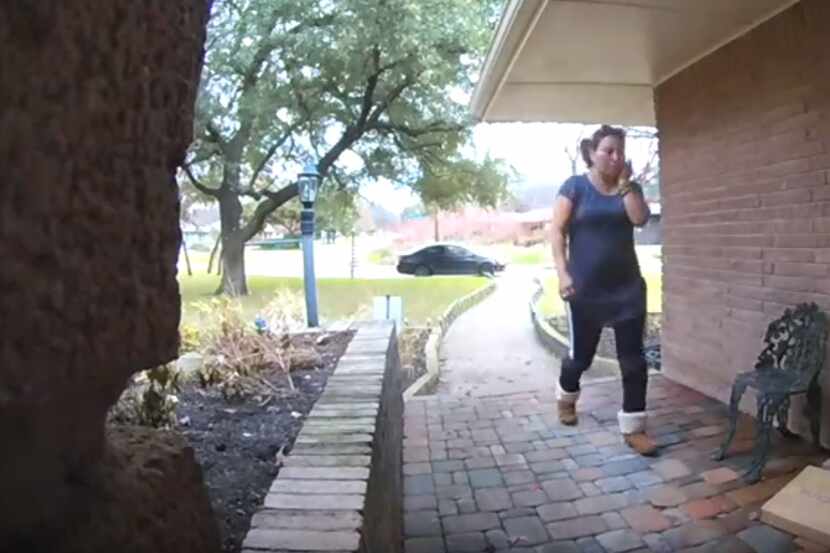 Surveillance footage shows a woman stealing a package in the 10500 block of Gooding Drive.