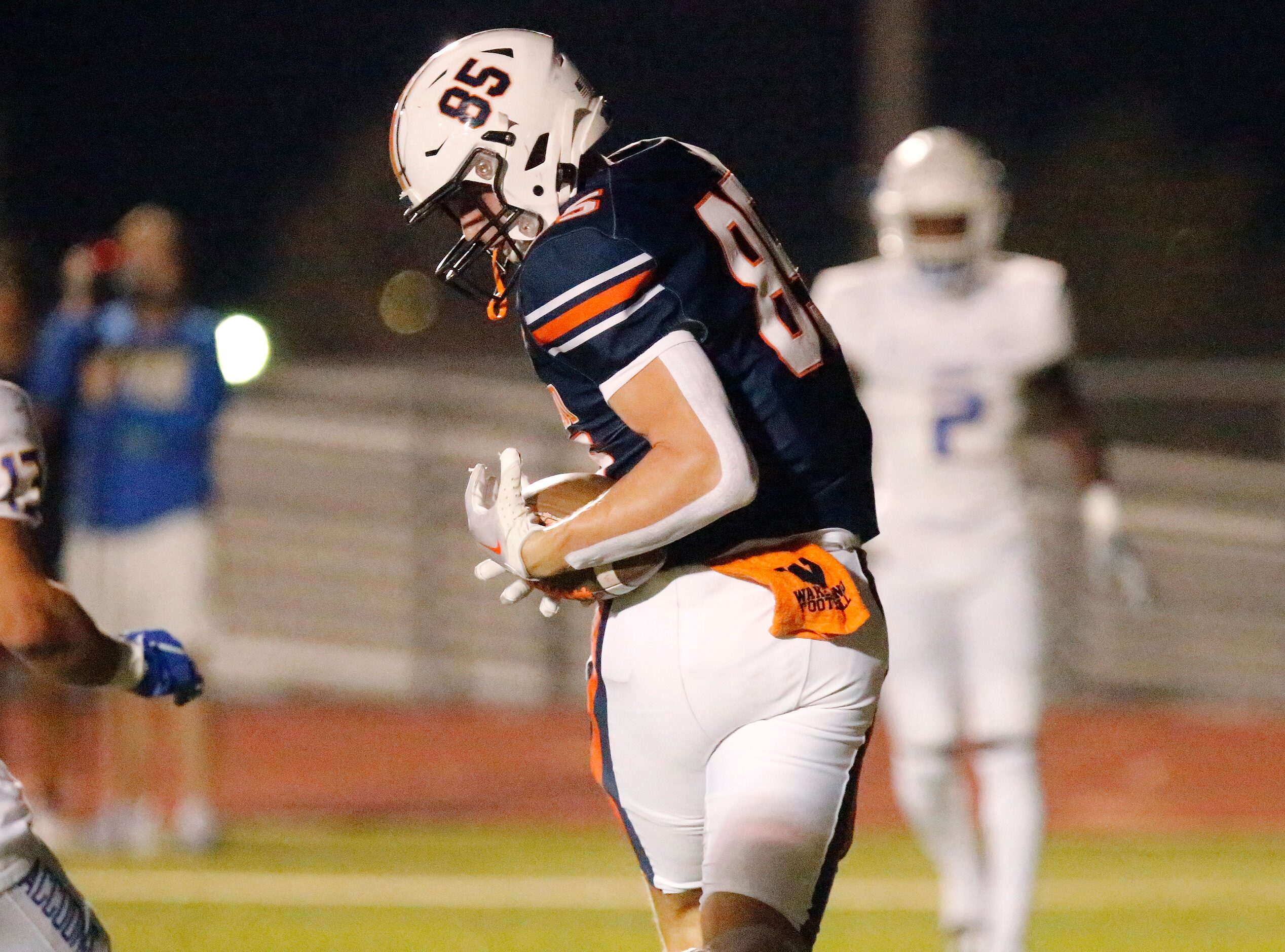 Wakeland High School tight end Tripp Riordan (85) catches a touchdown pass during the first...