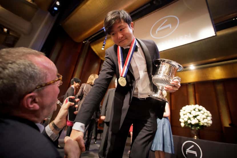 Gold medalist Yekwon Sunwoo of South Korea  is congratulated after the Van Cliburn...