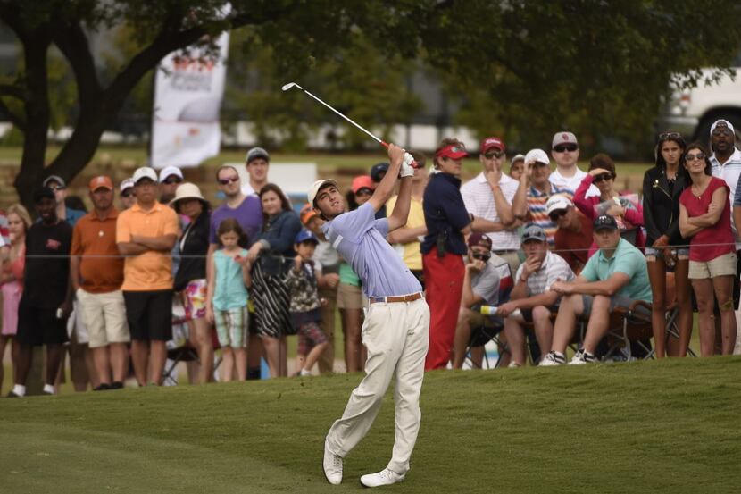 Scottie Scheffler hits from the 1st fairway during the final round of the HP Byron Nelson...