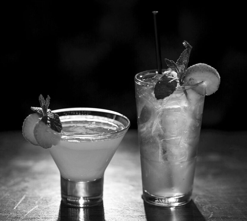 Strawberry  Shrub Cocktail (left) and  Strawberry  Shrub Soda at Cook Hall