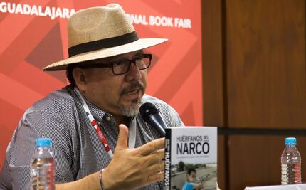 Mexican journalist Javier Valdez speaking in 2016 during the presentation of his book,...