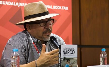 Mexican journalist Javier Valdez speaking in 2016 during the presentation of his book,...