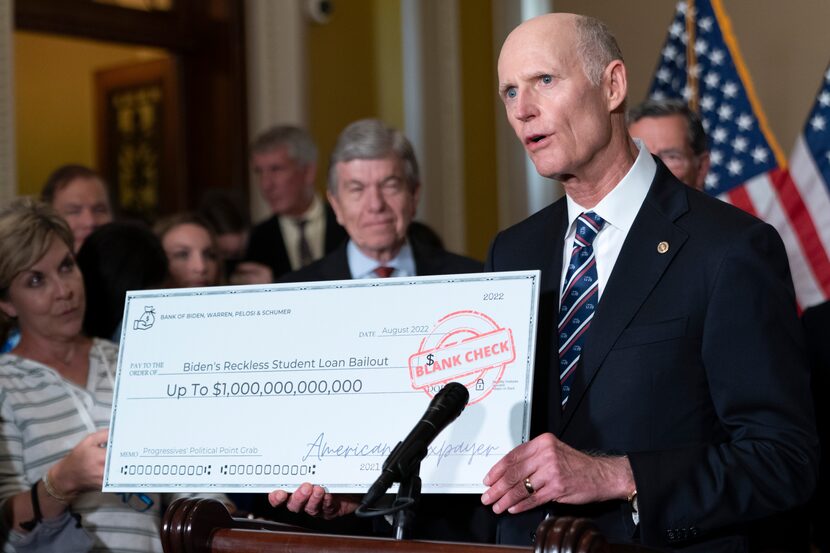 Sen. Rick Scott, R-Fla., speaks, Wednesday, Sept. 7, 2022, during a news conference on...