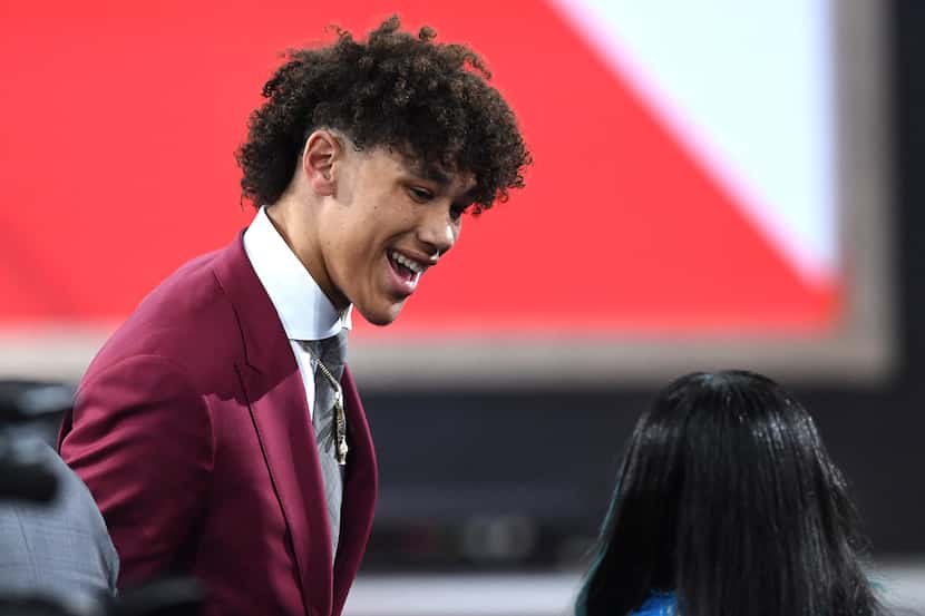 NEW YORK, NEW YORK - JUNE 20: Jaxson Hayes reacts after being drafted with the eighth...