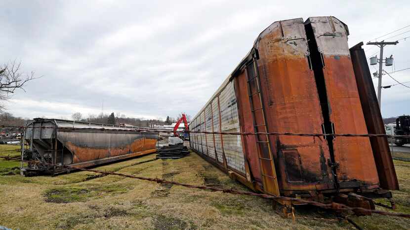 Some of the railcars that derailed were in the process of being cleaned up on Feb. 9 in East...