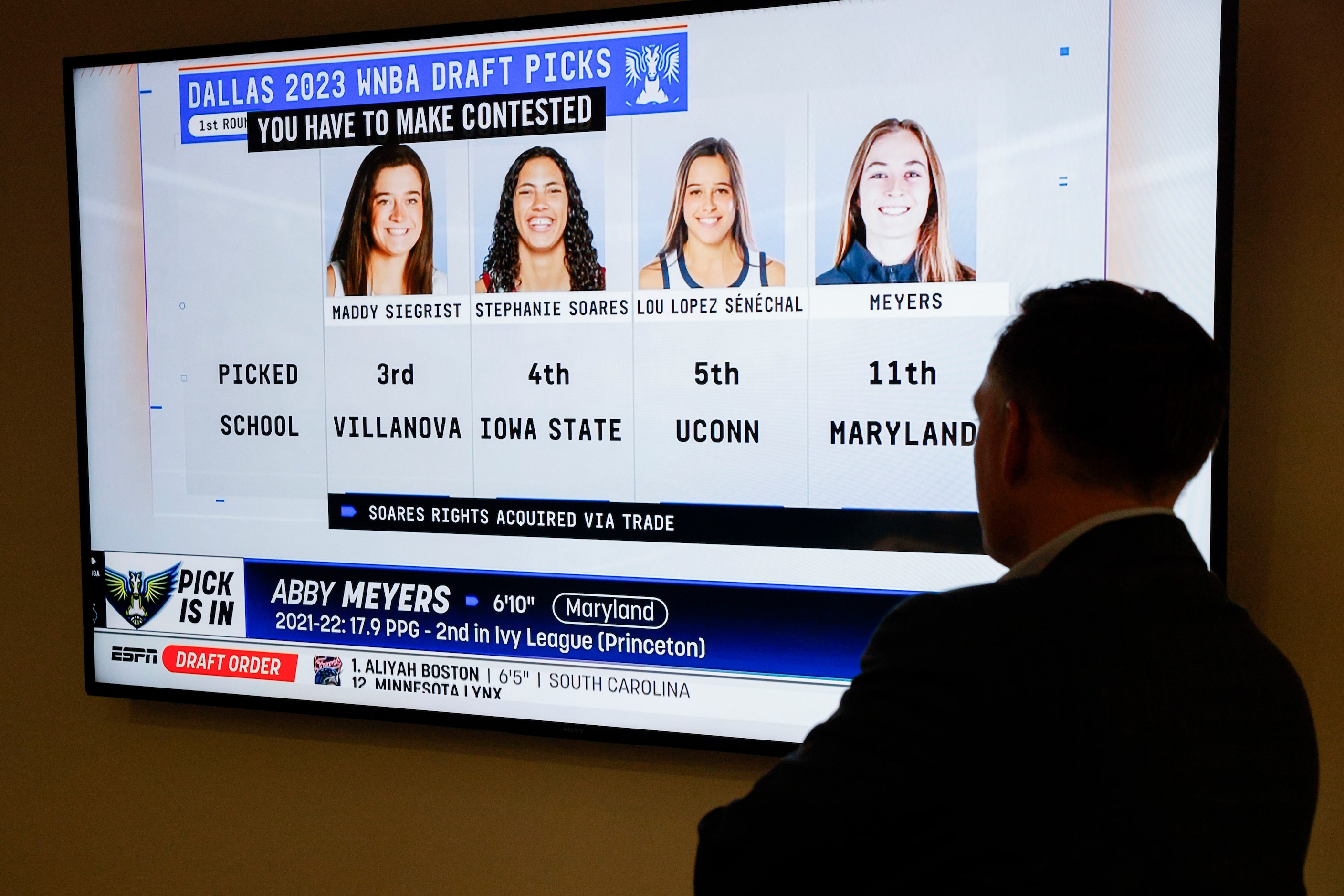 Dallas Wings President and CEO Greg Bibb looks over the Wings four first round picks in the...