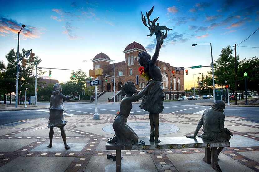 The Four Spirits sculpture in Birmingham's Civil Rights District honors the four young...