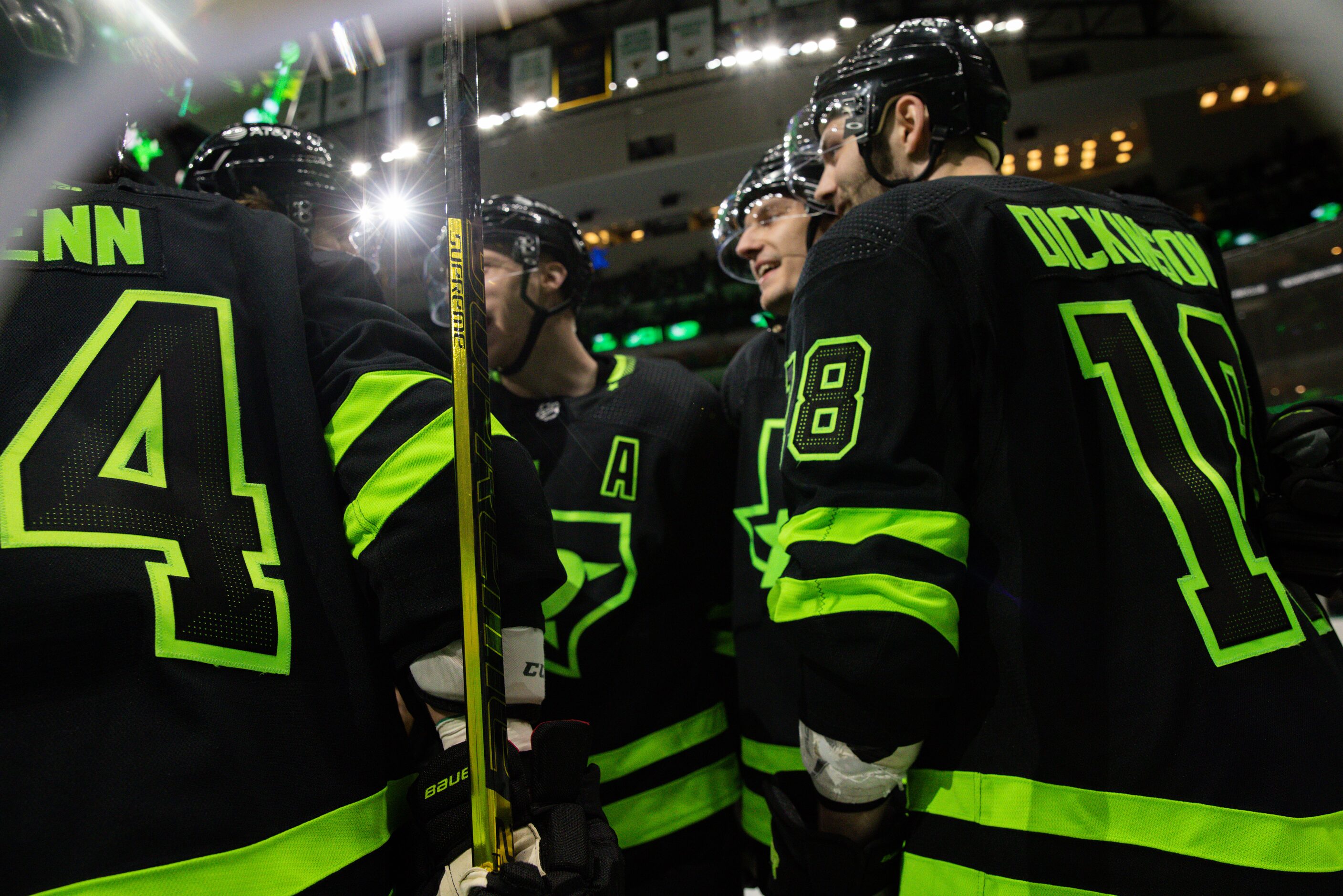 Dallas Stars players celebrate Dallas Stars left wing Jamie Benn (14) goal against the...