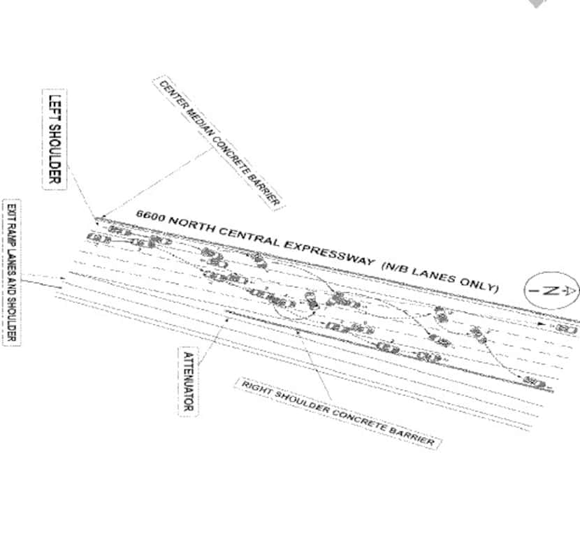 A Texas Department of Transportation crash report shows a field diagram of a March 30...