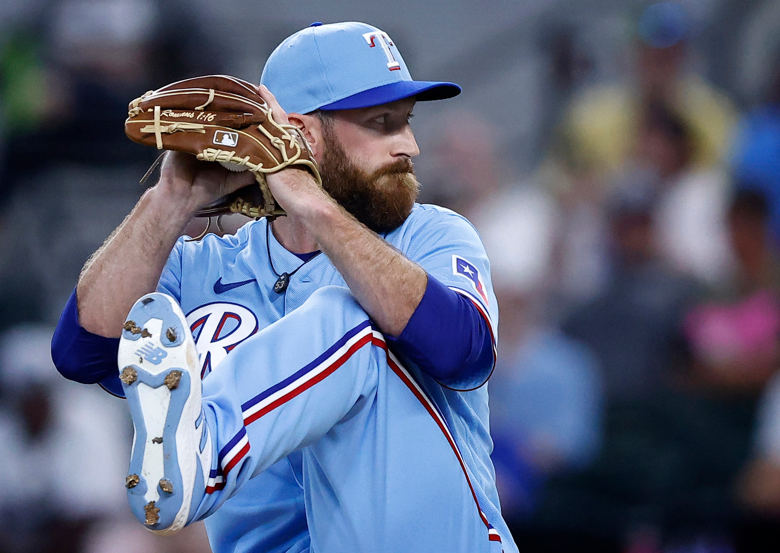 Texas Rangers relief pitcher Spencer Patton (61) winds up to pitch against the Kansas City...