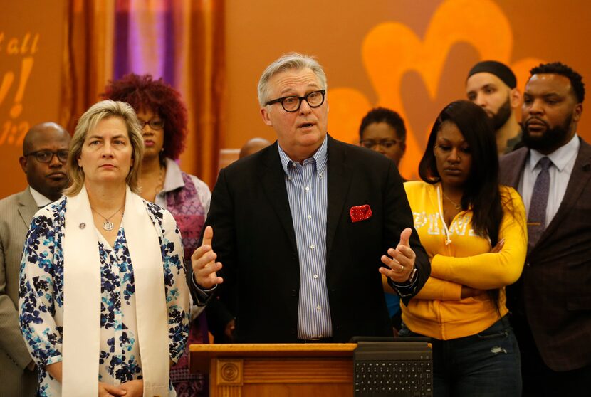 Rev. George Mason spoke during a news conference denouncing violence against women at the...