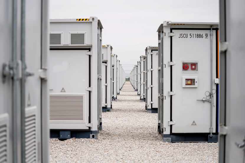 FILE - This photo shows a battery energy storage facility in Saginaw, Texas, April 25, 2023,...