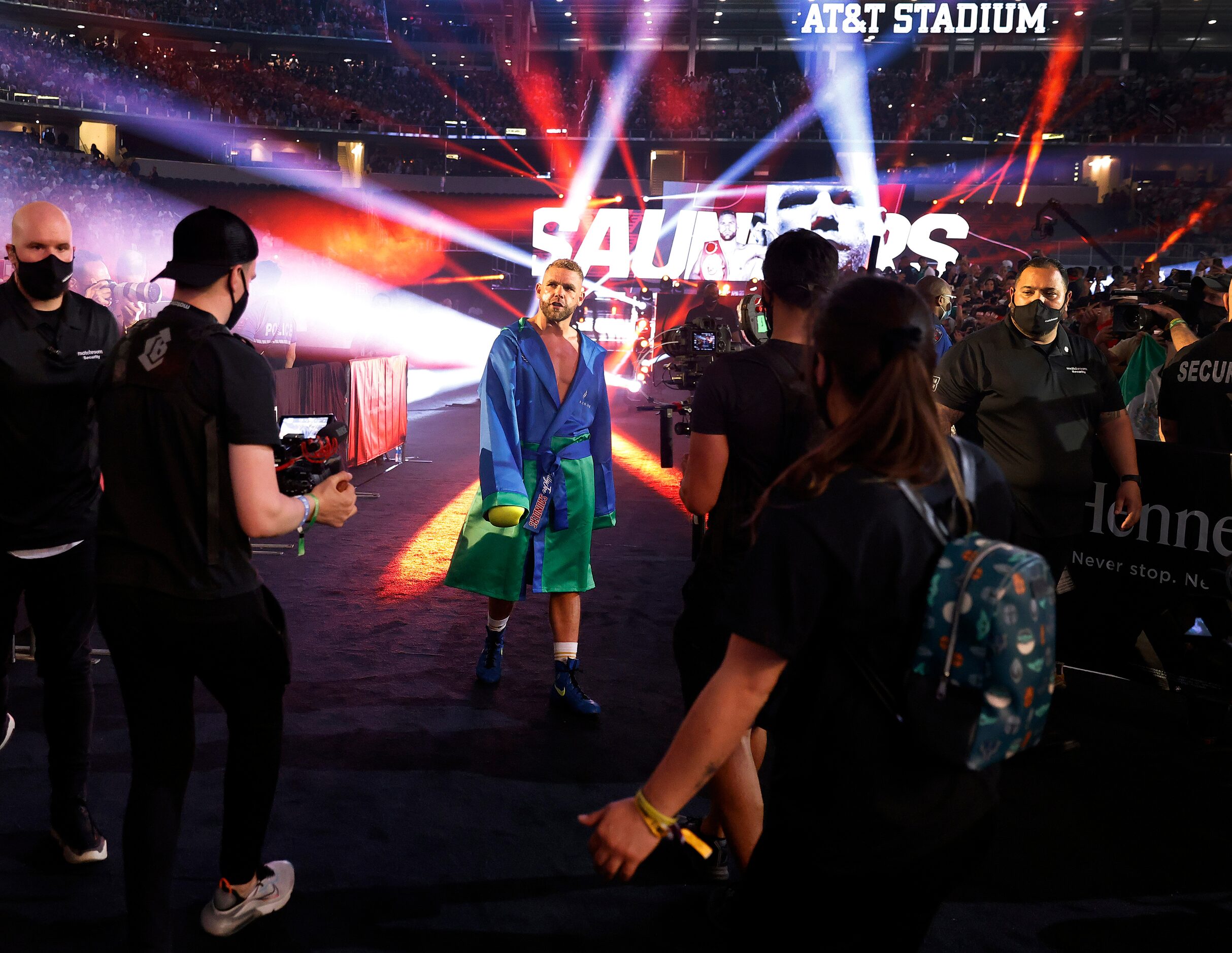 Boxers Billy Joe Saunders struts to the ring as he's introduced before the Canelo Alvarez...