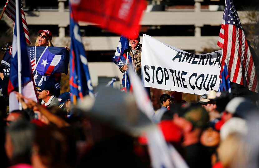 People supporting the Texas GOP rally at the We Are The Storm event outside of Dallas City...