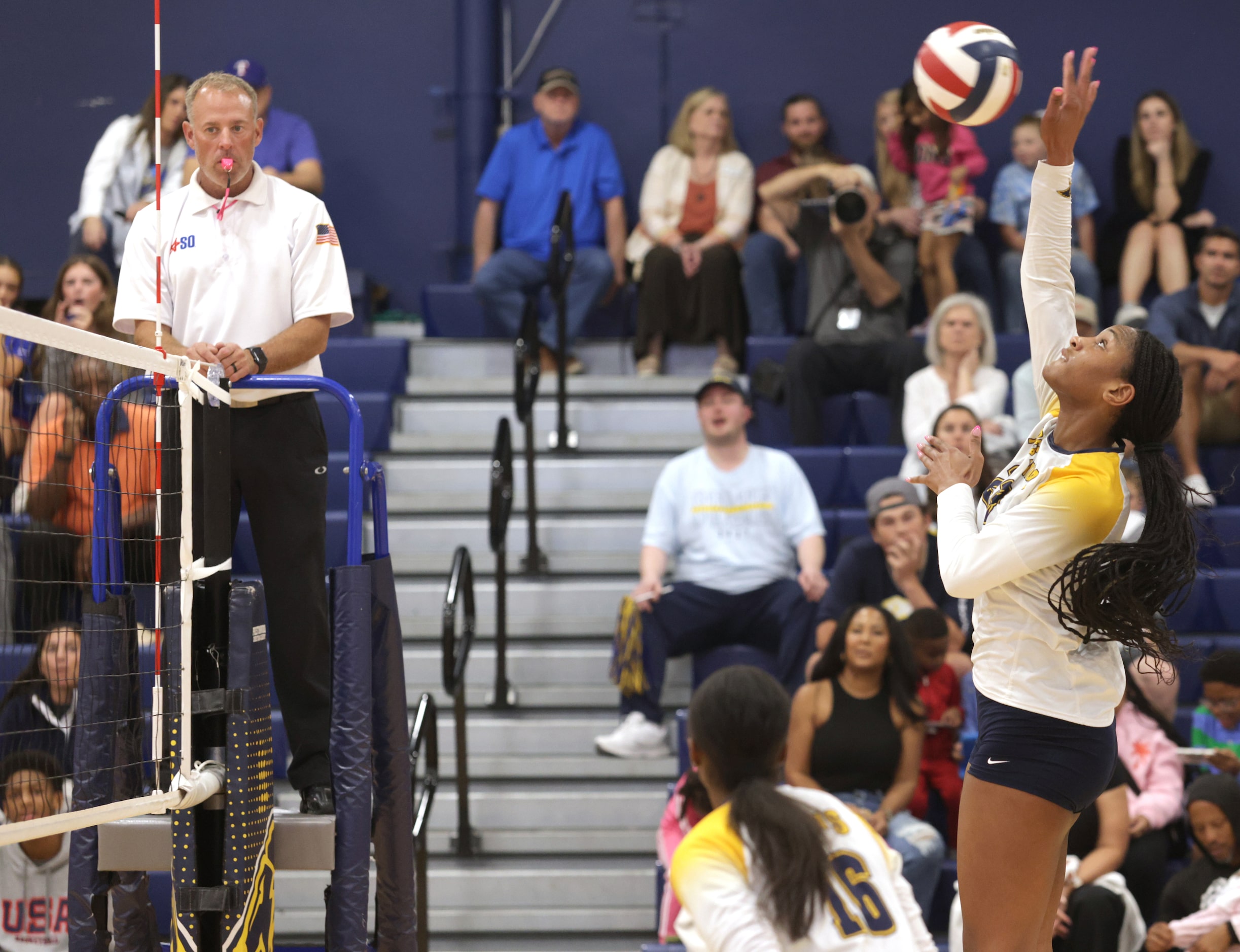 Prestonwood player #23 Macaria Spears hits the ball during the Ursuline Academy of Dallas...