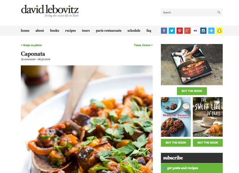 A screenshot of the homepage at David Lebovitz: Living the Sweet Life in Paris