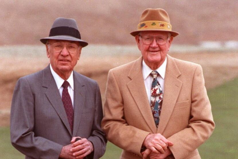 In this 1992 photo, Ben Hogan (left) poses with with Byron Nelson. The Dallas Morning News...