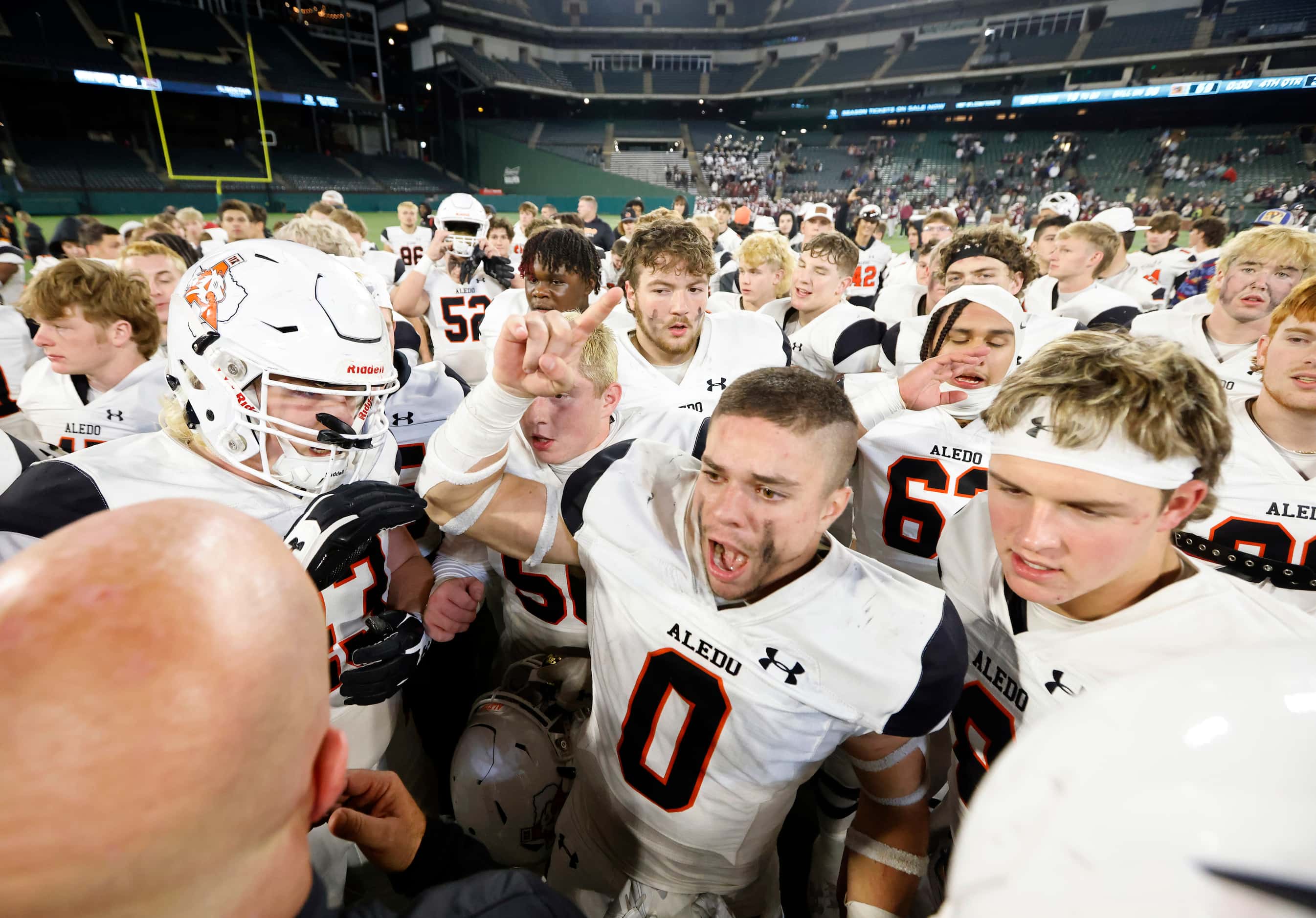 Aledo safety Jake Gillespie (0) and his teammates defeated Red Oak in the Class 5A Division...