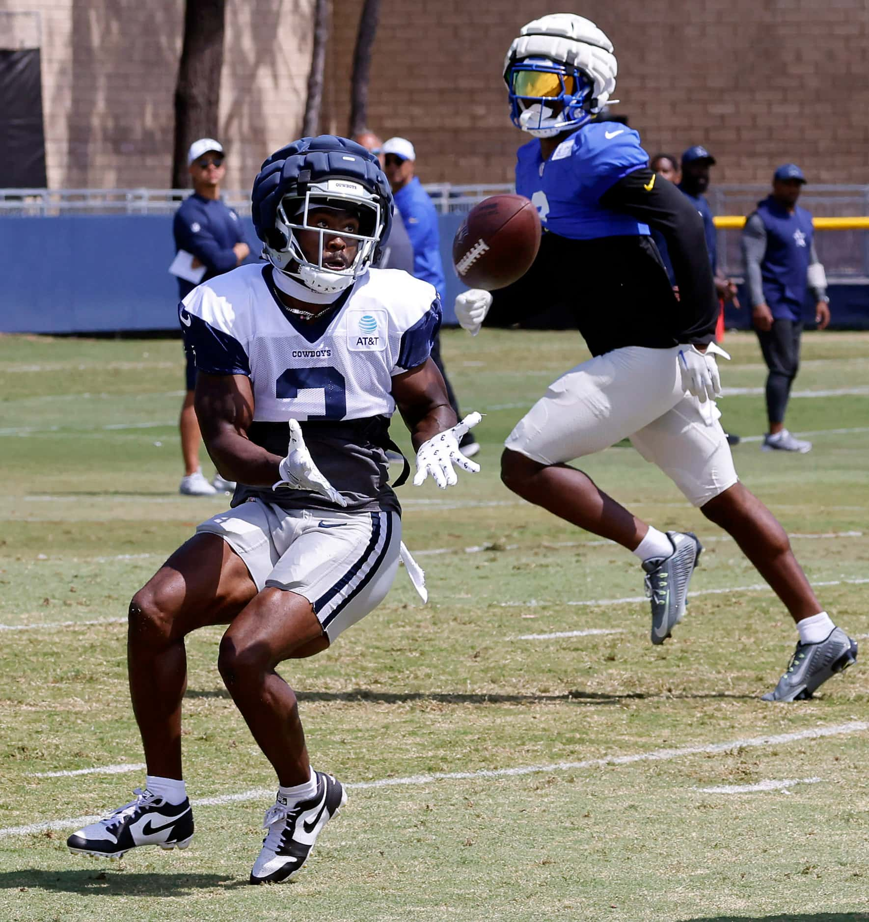 Dallas Cowboys wide receiver Brandin Cooks (3) pulls down a catch from quarterback Dak...