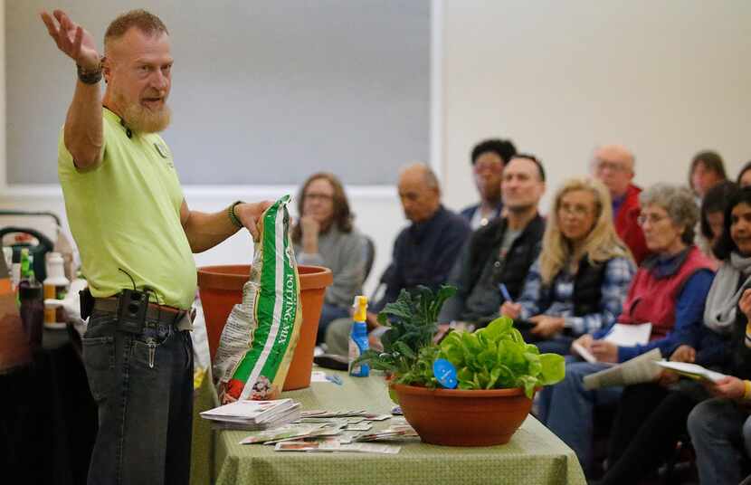 Garden Advisor Brieux Turner gives instruction during Growing Vegetables by Seed class, free...