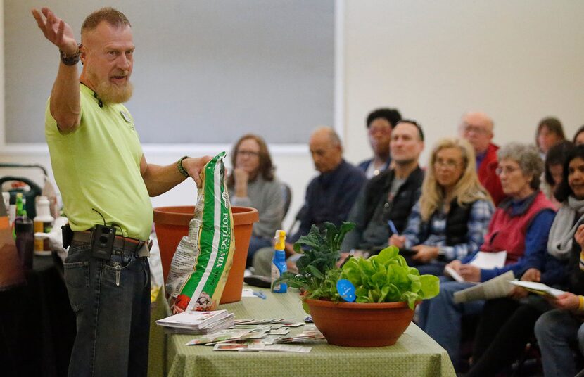 Garden Advisor Brieux Turner gives instruction during Growing Vegetables by Seed class, free...