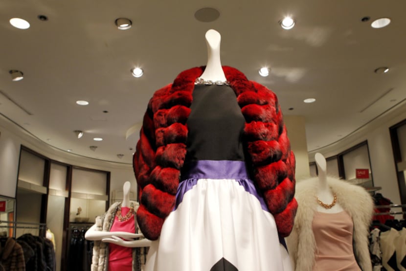 A red-dyed chinchilla stole is priced at $9,000 at Neiman Marcus' NorthPark store in Dallas.
