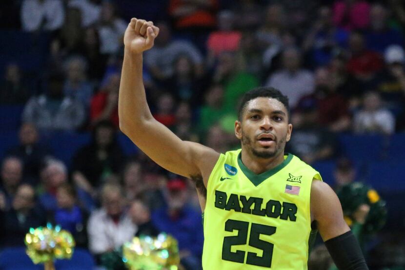 Baylor Bears guard Al Freeman (25) celebrates hitting a shot in the second half during the...