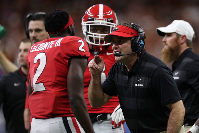 NEW ORLEANS, LOUISIANA - JANUARY 01:  Kirby Smart, head coach of the Georgia Bulldogs talks...