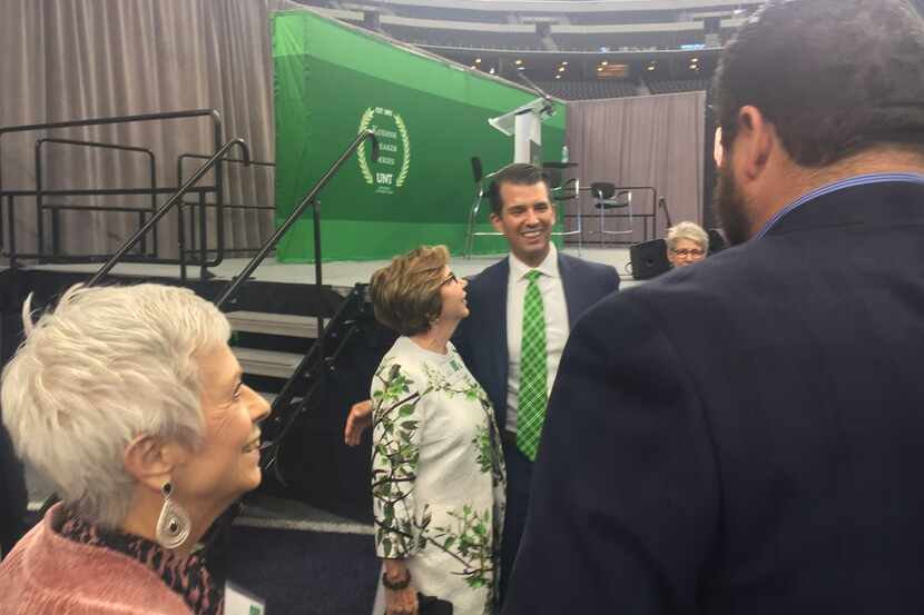 Donald Trump Jr. chats with attendees at Tuesday's Kuehne Speaker Series at AT&T Stadium...