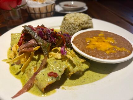 The enchiladas del mar at Casa Rosa Restaurante are covered with a zesty poblano cream sauce.