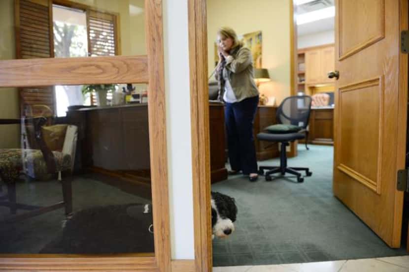 
Candy, a 16-month-old Portuguese water dog, makes her rounds daily through the offices of...