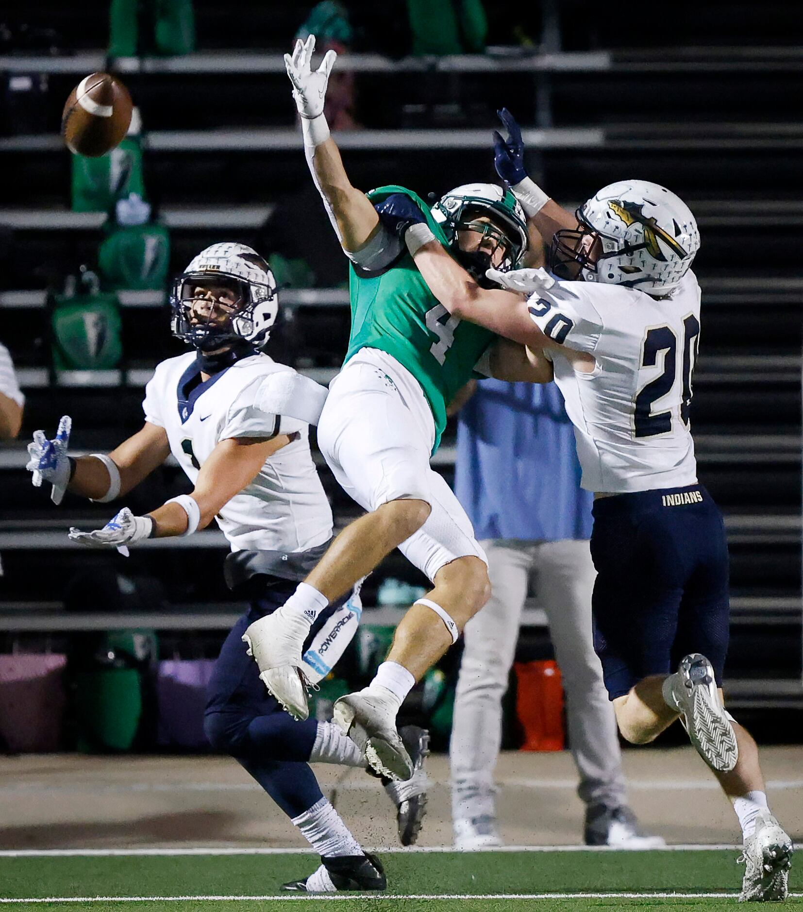 Keller defender Jay Powitz (20) is called for pass interference near the goal line as...