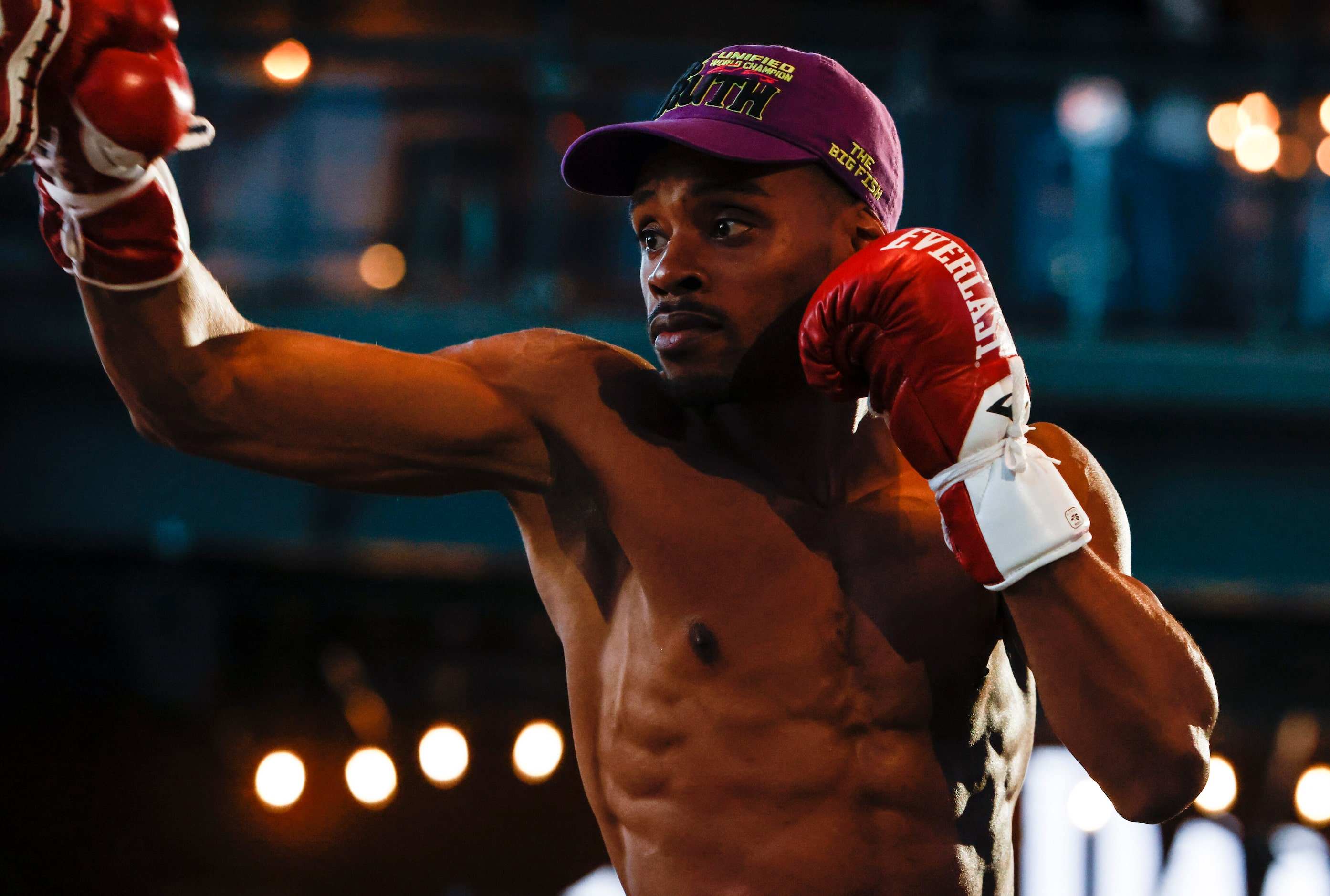 Errol Spence Jr. warms up during the Texas Live! Media Workout, Wednesday, April, 13, in...