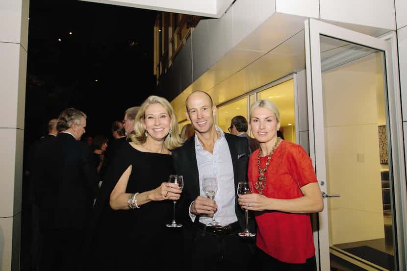 Cindy Rachofsky, John Runyon, Lisa Runyon at the Krug Journey Dallas dinner with chef Grant...
