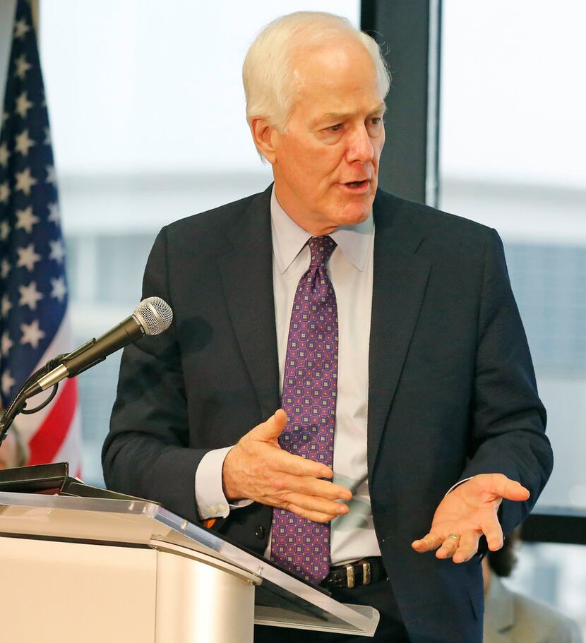 Sen. John Cornyn talks during a press conference at DFW Airport infrastructure improvements,...
