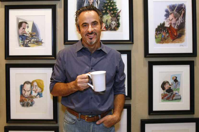 David Feherty stands in front of what he calls "Victor's Gallery" in his Dallas 
home....